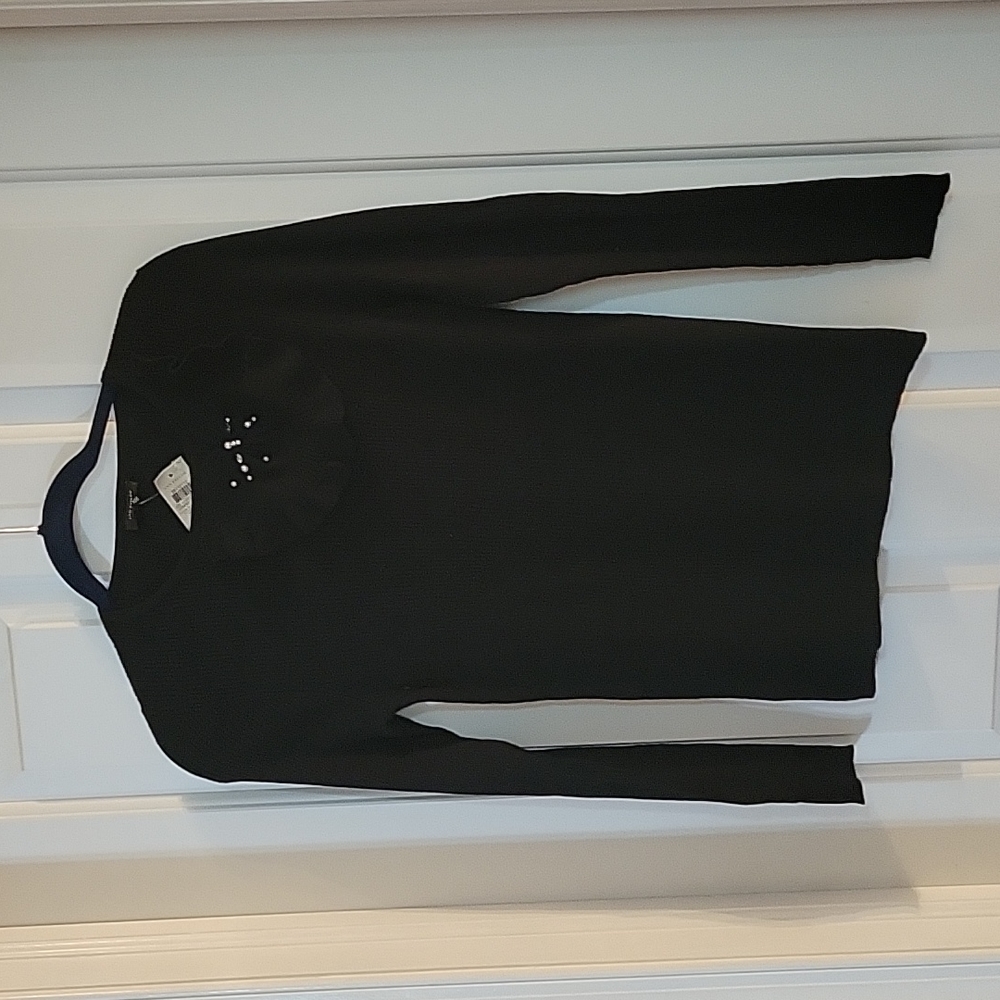Ann taylor black wool/silk/cashmere sweater with beading small